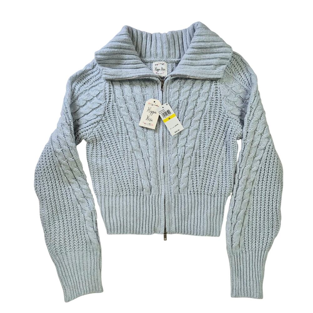 Cropped Chunky Cable Knit Cardigan Sweater sz M #2203